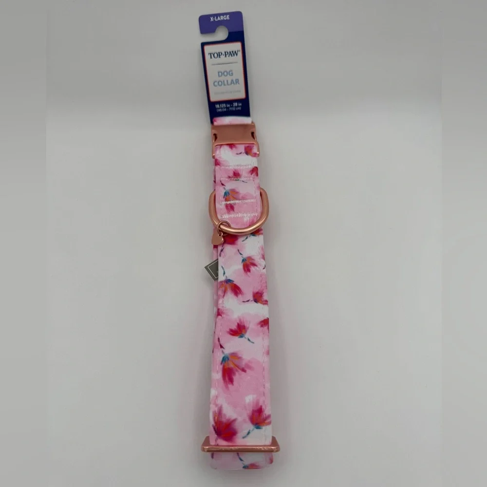 Top Paw Pink and Red Floral Dog Collar, XLarge